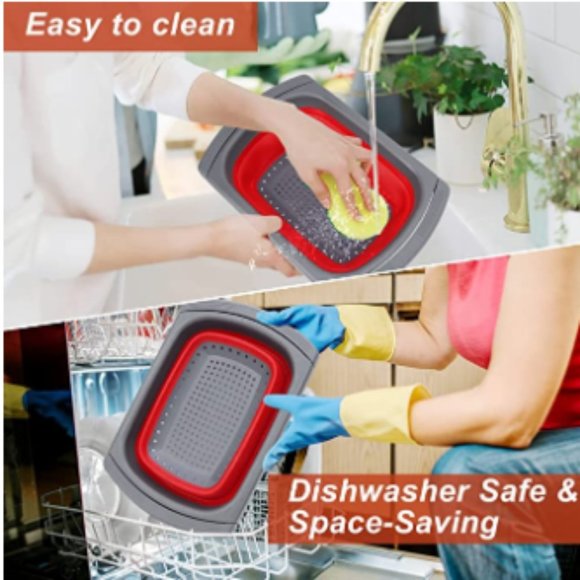 Collapsible Strainer w/ Extendable Handle Over The Sink - Silicone Colander 6Qt - Picture 6 of 10